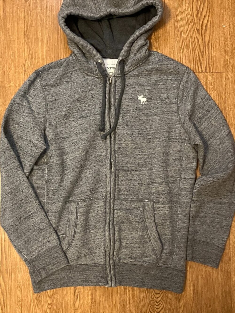 Abercrombie & Fitch Full Zip Hoodie Grey Heather Embroidered Moose
